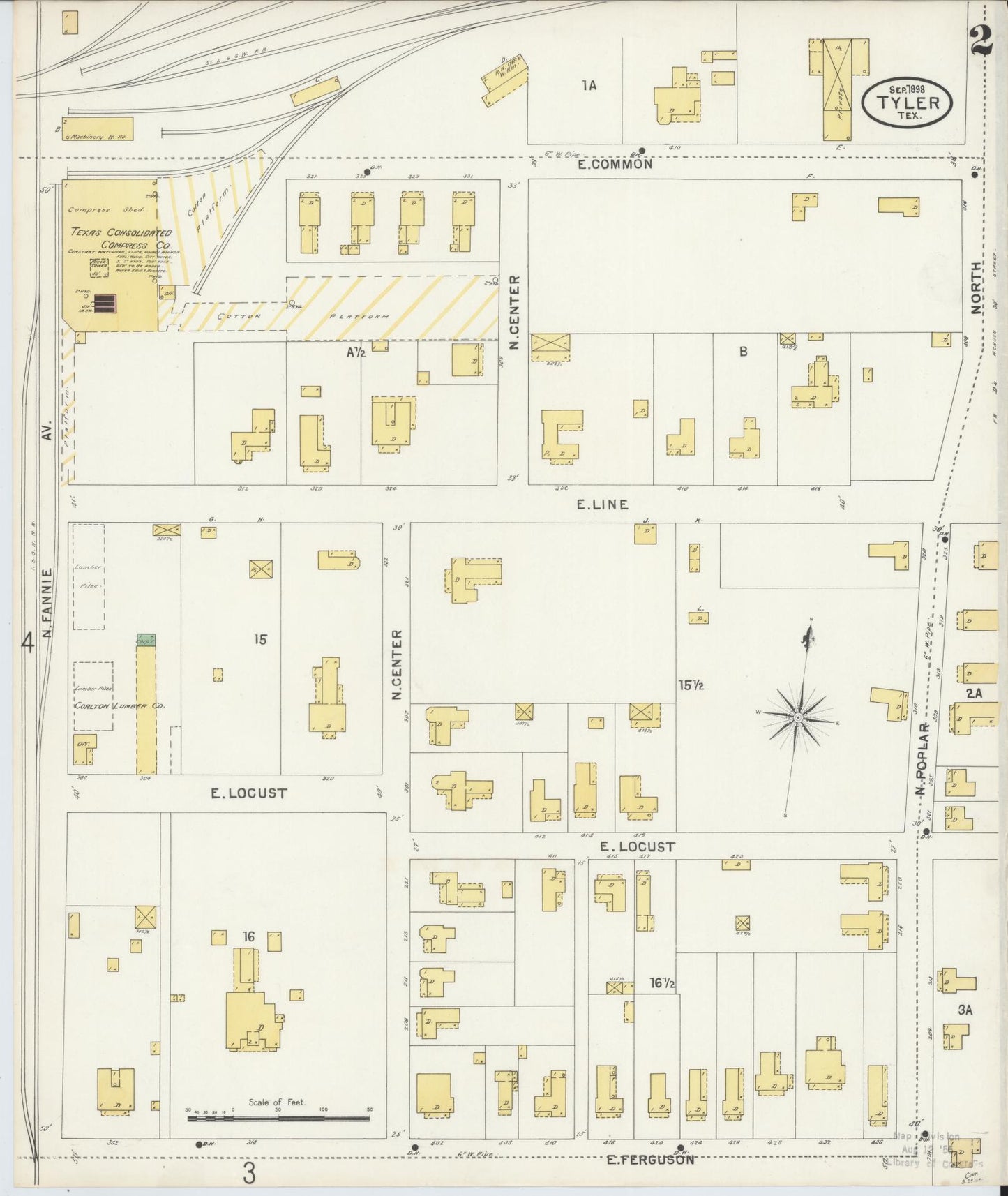 Sanborn Fire Insurance Map from Tyler, Smith County, Texas (1898), Sheet #0002 - Historic Sanborn Fire Insurance Map Print, vintage old map wall art, antique decor, genealogy gift, Texas Texas map