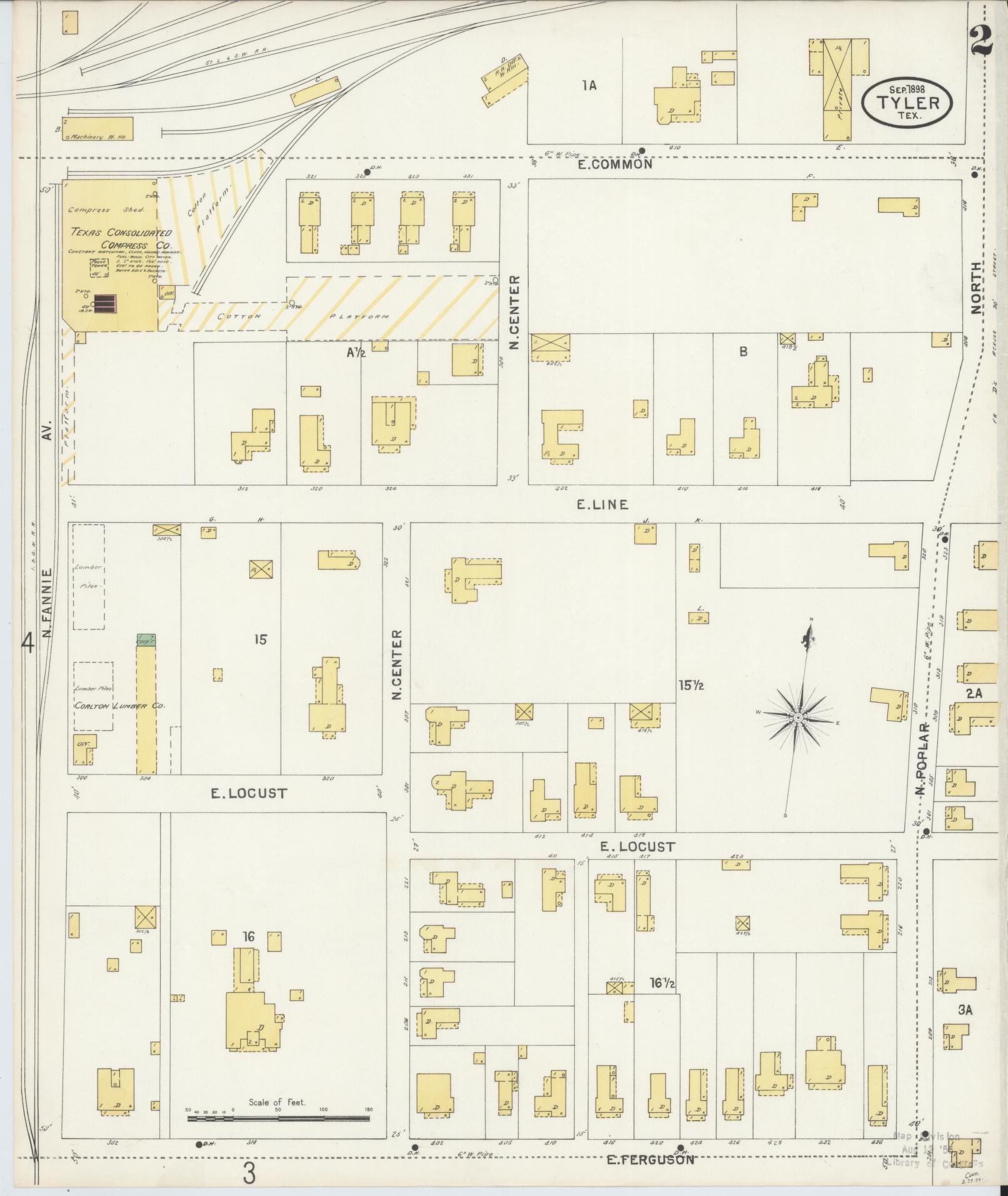 Sanborn Fire Insurance Map from Tyler, Smith County, Texas (1898), Sheet #0002 - Historic Sanborn Fire Insurance Map Print, vintage old map wall art, antique decor, genealogy gift, Texas Texas map