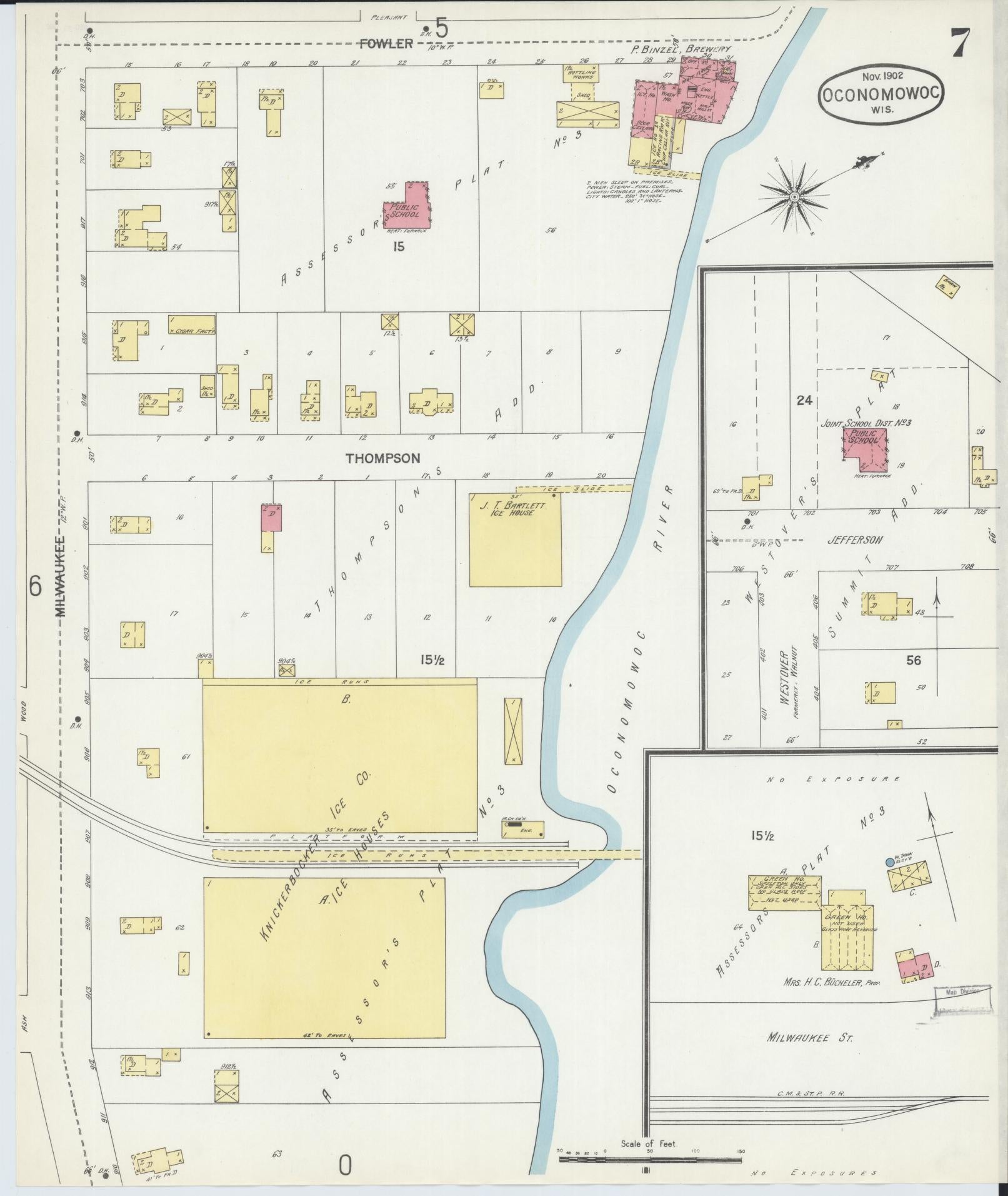 Sanborn Fire Insurance Map from Oconomowoc, Waukesha County, Wisconsin (1902), Sheet #0007 - Historic Sanborn Fire Insurance Map Print, vintage old map wall art, antique decor, genealogy gift, Wisconsin Wisconsin map