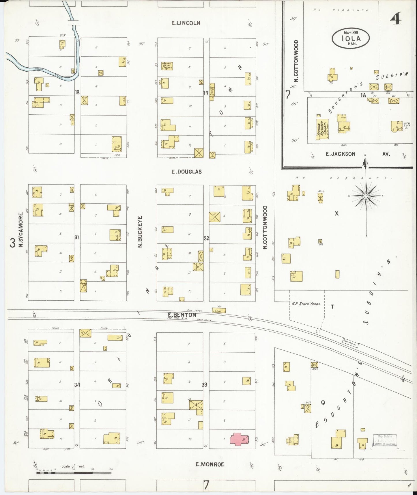 Sanborn Fire Insurance Map from Iola, Allen County, Kansas (1899), Sheet #0004 - Complete Map Set gallery image, historic Sanborn map, vintage wall art, Kansas Kansas