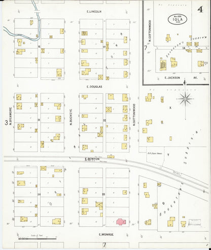 Sanborn Fire Insurance Map from Iola, Allen County, Kansas (1899), Sheet #0004 - Complete Map Set gallery image, historic Sanborn map, vintage wall art, Kansas Kansas