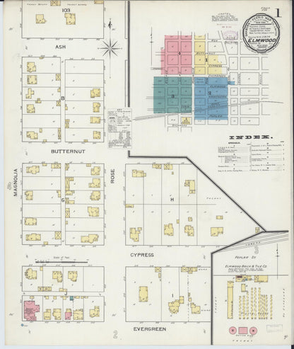 Sanborn Fire Insurance Map from Elmwood, Peoria County, Illinois (1893), Sheet #0001 - Historic Sanborn Fire Insurance Map Print, vintage old map wall art, antique decor, genealogy gift, Illinois Illinois map