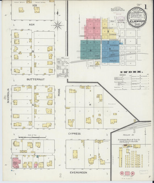 Sanborn Fire Insurance Map from Elmwood, Peoria County, Illinois (1893), Sheet #0001 - Historic Sanborn Fire Insurance Map Print, vintage old map wall art, antique decor, genealogy gift, Illinois Illinois map
