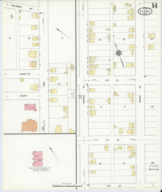Sanborn Fire Insurance Map from Elkins, Randolph County, West Virginia (1910), Sheet #0014 - Historic Sanborn Fire Insurance Map Print, vintage old map wall art, antique decor, genealogy gift, West Virginia West Virginia map