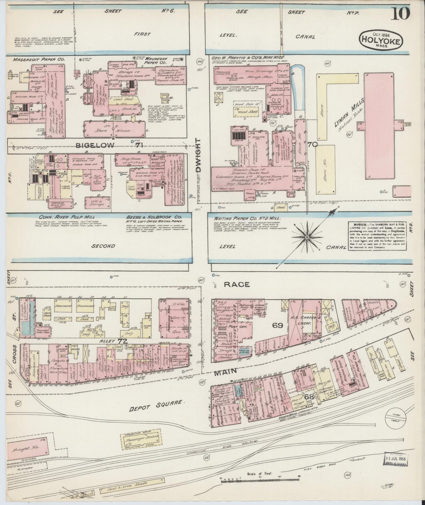 Sanborn Fire Insurance Map from Holyoke, Hampden County, Massachusetts (1884), Sheet #0010 - Complete Map Set gallery image, historic Sanborn map, vintage wall art, Massachusetts Massachusetts