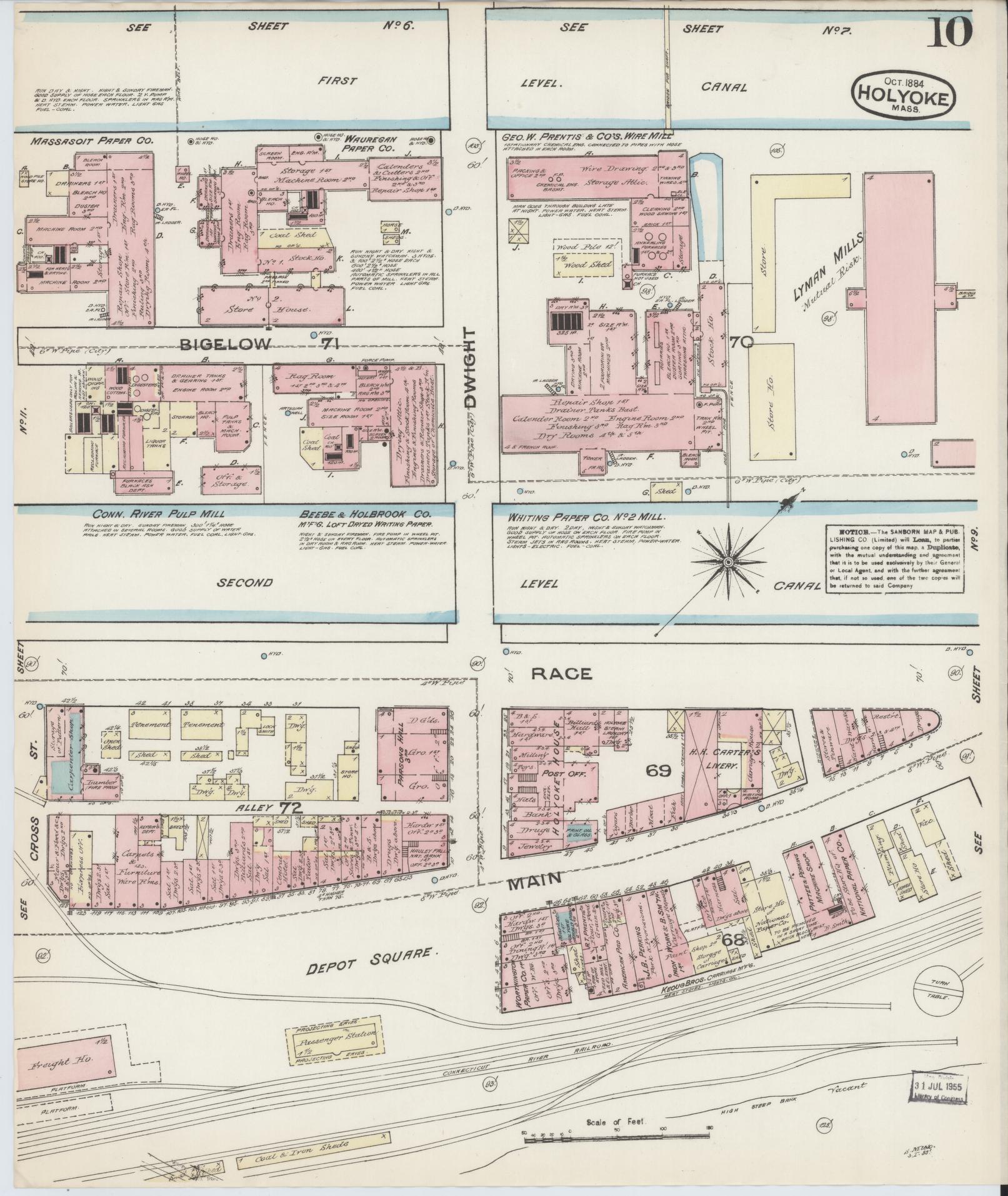Sanborn Fire Insurance Map from Holyoke, Hampden County, Massachusetts (1884), Sheet #0010 - Complete Map Set gallery image, historic Sanborn map, vintage wall art, Massachusetts Massachusetts