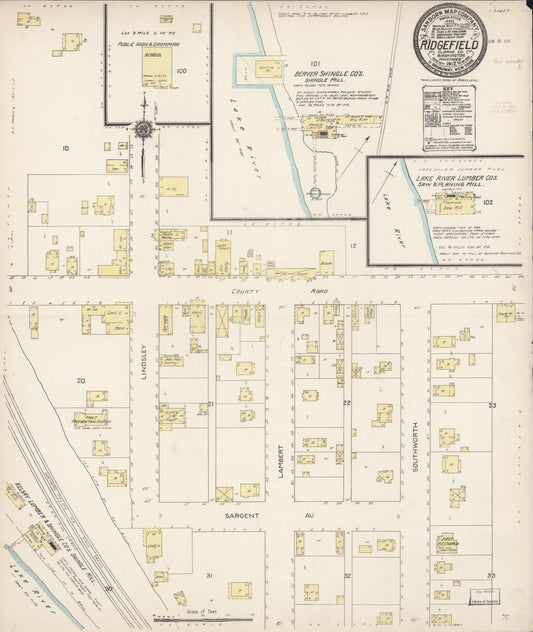Sanborn Fire Insurance Map from Ridgefield, Clark County, Washington (1912), Sheet #0001 - Historic Sanborn Fire Insurance Map Print, vintage old map wall art, antique decor, genealogy gift, Washington Washington map
