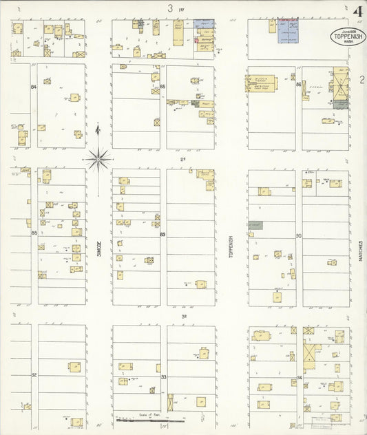 Sanborn Fire Insurance Map from Toppenish, Yakima County, Washington (1908), Sheet #0004 - Historic Sanborn Fire Insurance Map Print, vintage old map wall art, antique decor, genealogy gift, Washington Washington map