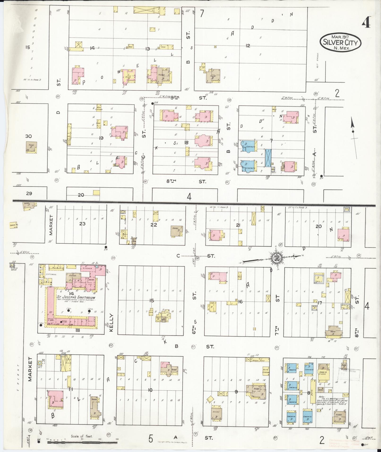 Sanborn Fire Insurance Map from Silver City, Grant County, New Mexico (1917), Sheet #0004 - Complete Map Set gallery image, historic Sanborn map, vintage wall art, New Mexico New Mexico
