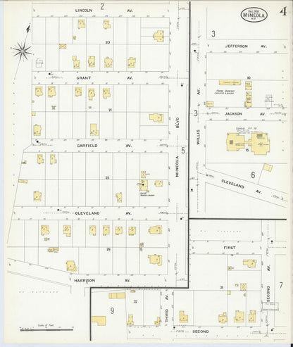 Sanborn Fire Insurance Map from Mineola, Nassau County, New York (1908), Sheet #0004 - Complete Map Set gallery image, historic Sanborn map, vintage wall art, New York New York
