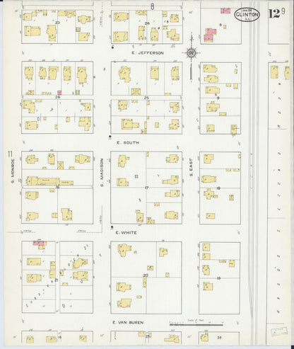 Sanborn Fire Insurance Map from Clinton, De Witt County, Illinois (1916), Sheet #0012 - Historic Sanborn Fire Insurance Map Print, vintage old map wall art, antique decor, genealogy gift, Illinois Illinois map