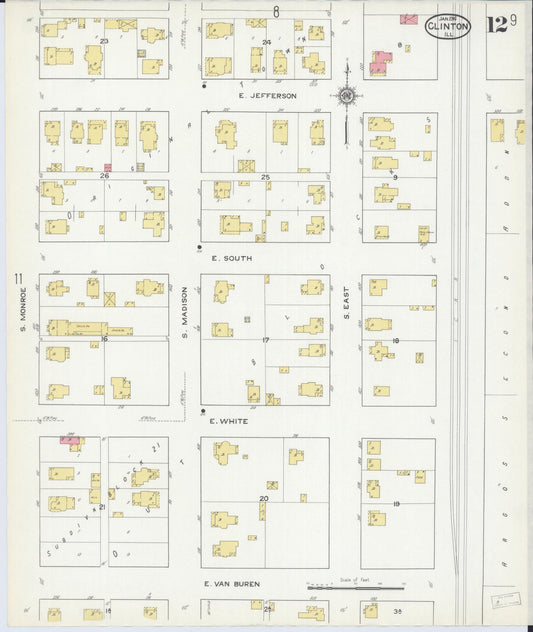 Sanborn Fire Insurance Map from Clinton, De Witt County, Illinois (1916), Sheet #0012 - Historic Sanborn Fire Insurance Map Print, vintage old map wall art, antique decor, genealogy gift, Illinois Illinois map