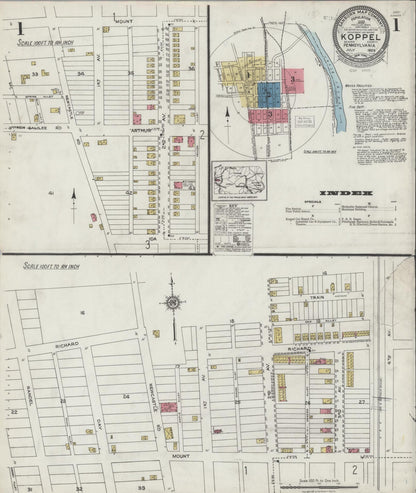 Sanborn Fire Insurance Map from Koppel, Beaver County, Pennsylvania (1923), Sheet #0001 - Historic Sanborn Fire Insurance Map Print, vintage old map wall art, antique decor, genealogy gift, Pennsylvania Pennsylvania map