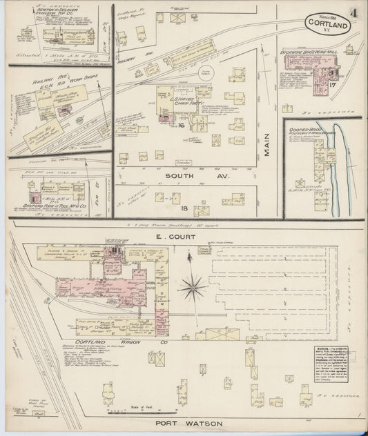 Sanborn Fire Insurance Map from Cortland, Cortland County, New York (1884), Sheet #0004 - Historic Sanborn Fire Insurance Map Print, vintage old map wall art, antique decor, genealogy gift, New York New York map