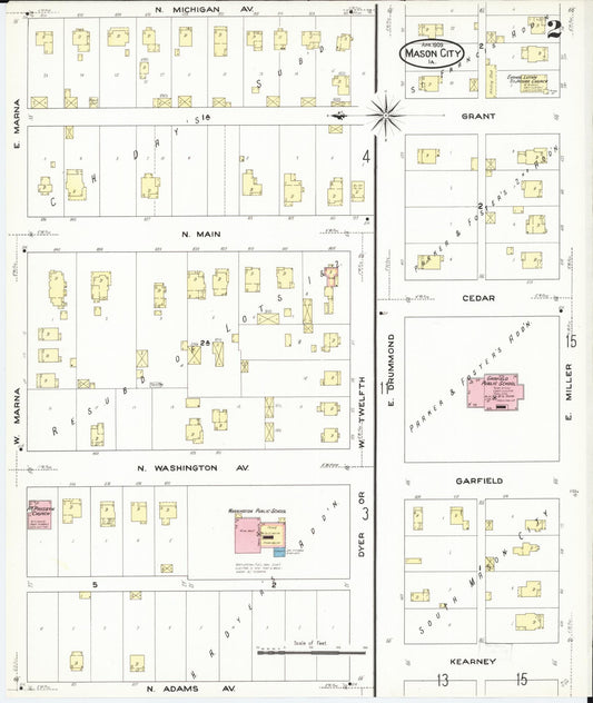 Sanborn Fire Insurance Map from Mason City, Cerro Gordo County, Iowa (1909), Sheet #0002 - Historic Sanborn Fire Insurance Map Print, vintage old map wall art