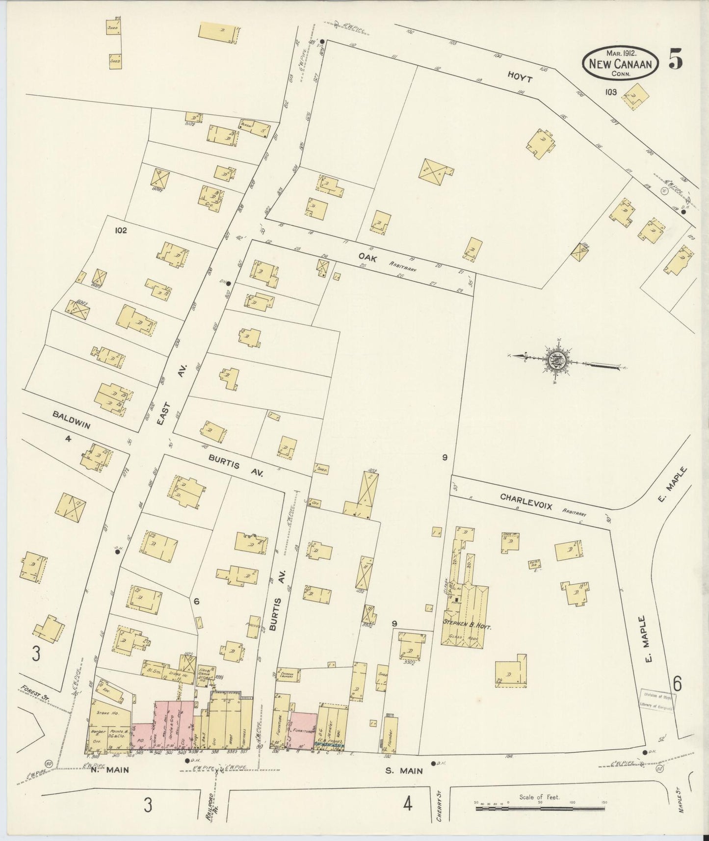 Sanborn Fire Insurance Map from New Canaan, Fairfield County, Connecticut (1912), Sheet #0005 - Complete Map Set gallery image, historic Sanborn map, vintage wall art, Connecticut Connecticut