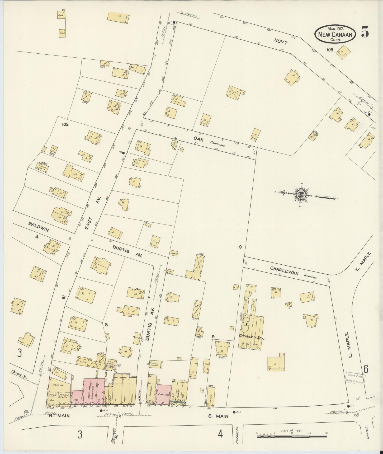 Sanborn Fire Insurance Map from New Canaan, Fairfield County, Connecticut (1912), Sheet #0005 - Complete Map Set gallery image, historic Sanborn map, vintage wall art, Connecticut Connecticut