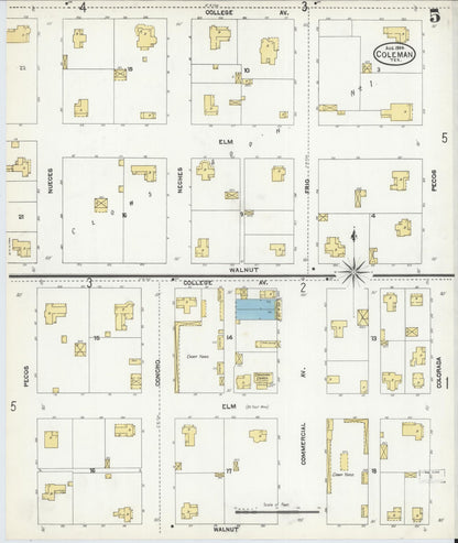 Sanborn Fire Insurance Map from Coleman, Coleman County, Texas (1904), Sheet #0005 - Complete Map Set gallery image, historic Sanborn map, vintage wall art, Texas Texas