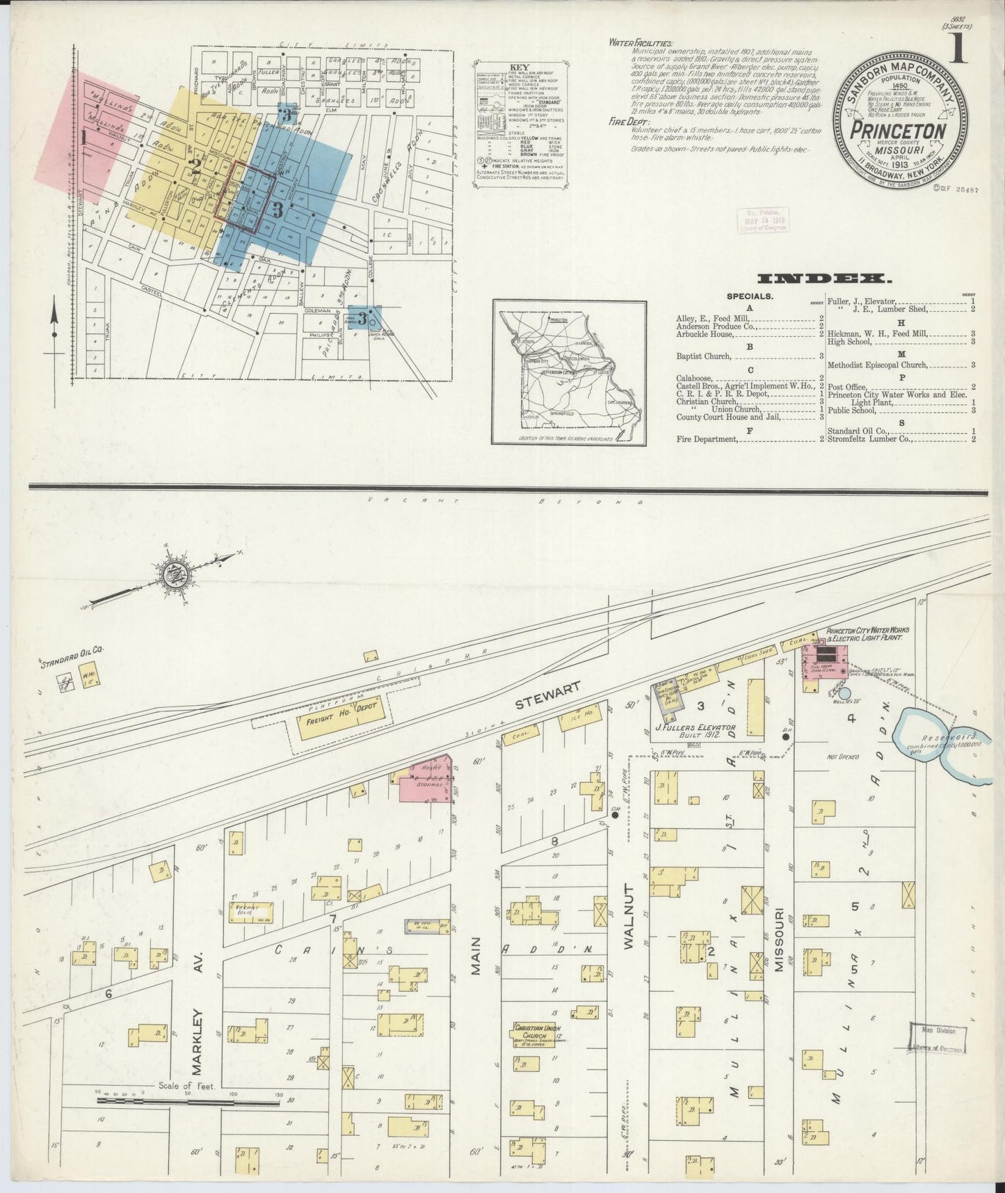 Sanborn Fire Insurance Map from Princeton, Mercer County, Missouri (1913), Sheet #0001 - Complete Map Set gallery image, historic Sanborn map, vintage wall art, Missouri Missouri