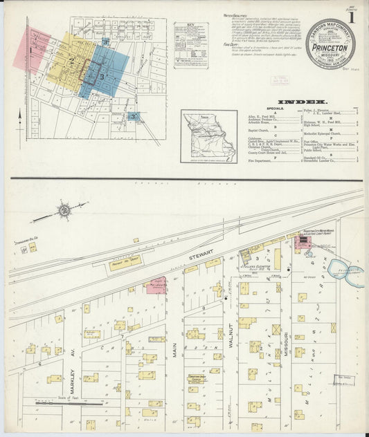 Sanborn Fire Insurance Map from Princeton, Mercer County, Missouri (1913), Sheet #0001 - Complete Map Set gallery image, historic Sanborn map, vintage wall art, Missouri Missouri