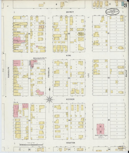 Sanborn Fire Insurance Map from Garrett, De Kalb County, Indiana (1895), Sheet #0003 - Historic Sanborn Fire Insurance Map Print, vintage old map wall art, antique decor, genealogy gift, Indiana Indiana map