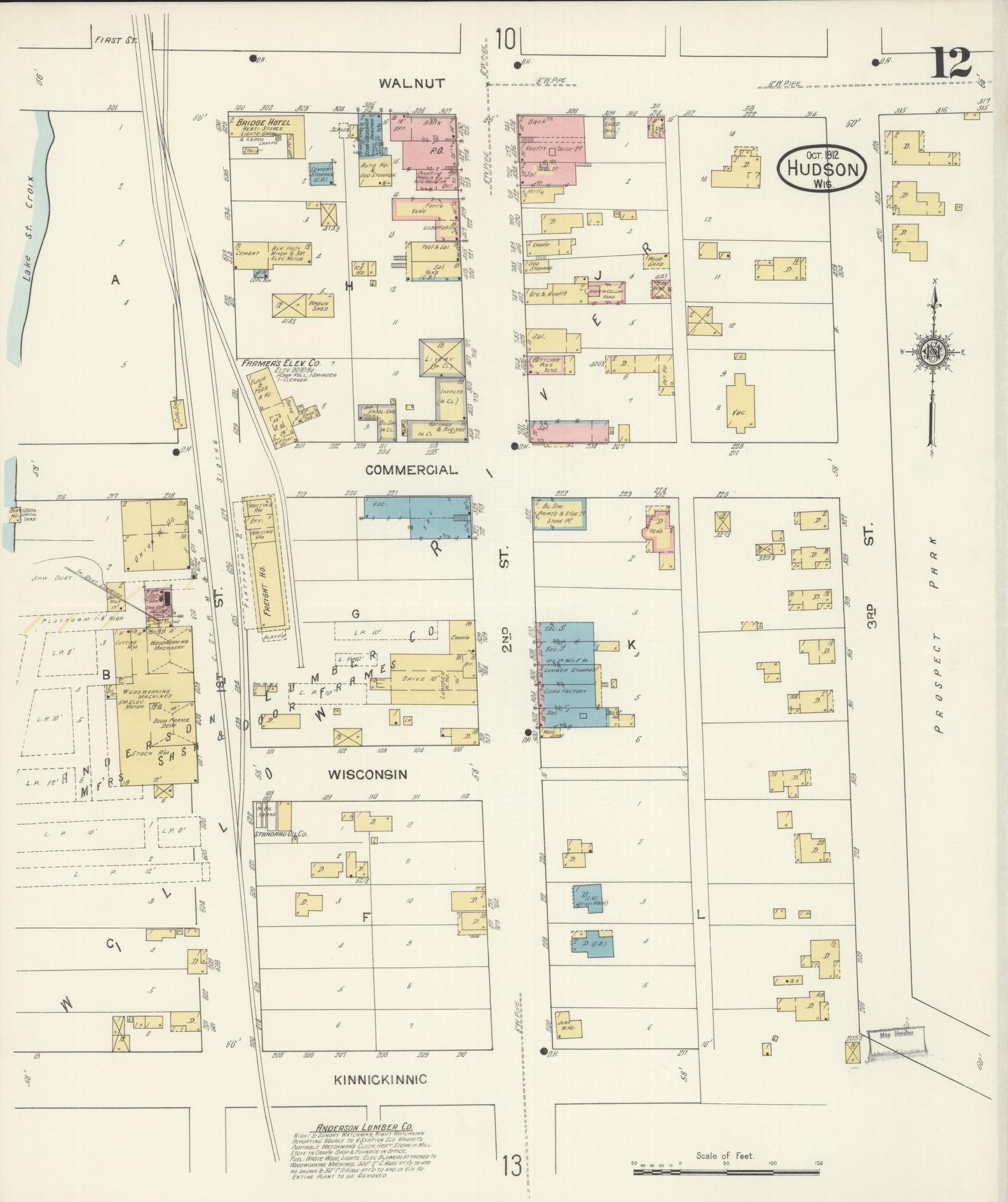 Sanborn Fire Insurance Map from Hudson, St. Croix County, Wisconsin (1912), Sheet #0012 - Complete Map Set gallery image, historic Sanborn map, vintage wall art, Wisconsin Wisconsin