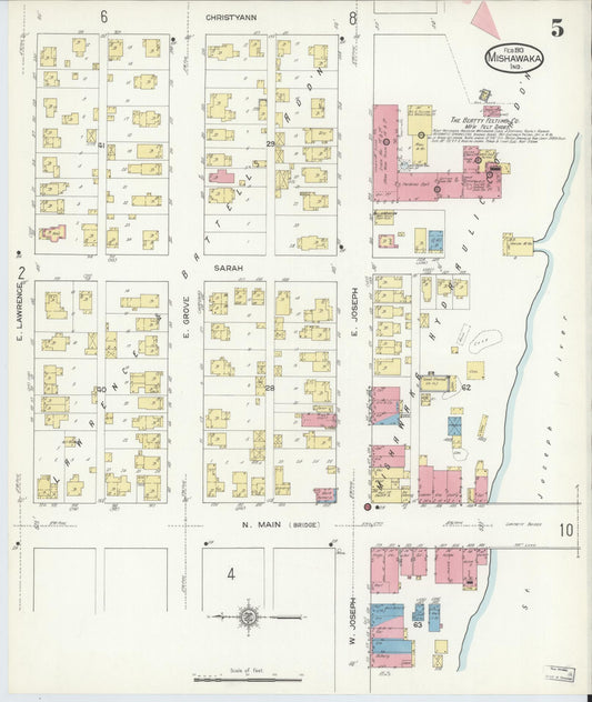 Sanborn Fire Insurance Map from Mishawaka, Saint Joseph County, Indiana (1913), Sheet #0005 - Historic Sanborn Fire Insurance Map Print, vintage old map wall art, antique decor, genealogy gift, Indiana Indiana map