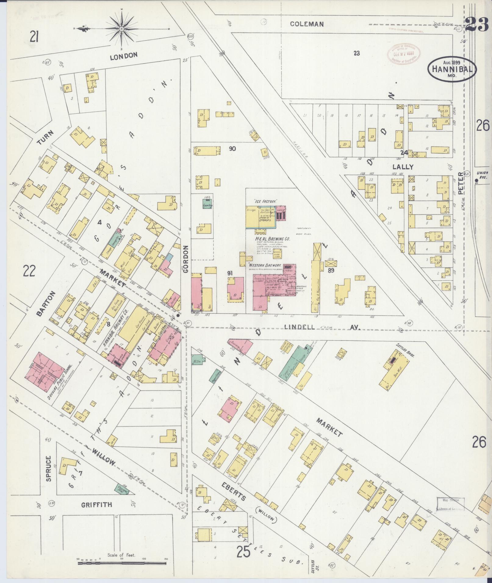 Sanborn Fire Insurance Map from Hannibal, Marion County, Missouri (1899), Sheet #0023 - Historic Sanborn Fire Insurance Map Print, vintage old map wall art, antique decor, genealogy gift, Missouri Missouri map