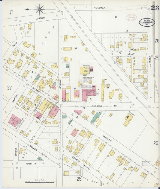 Sanborn Fire Insurance Map from Hannibal, Marion County, Missouri (1899), Sheet #0023 - Historic Sanborn Fire Insurance Map Print, vintage old map wall art, antique decor, genealogy gift, Missouri Missouri map