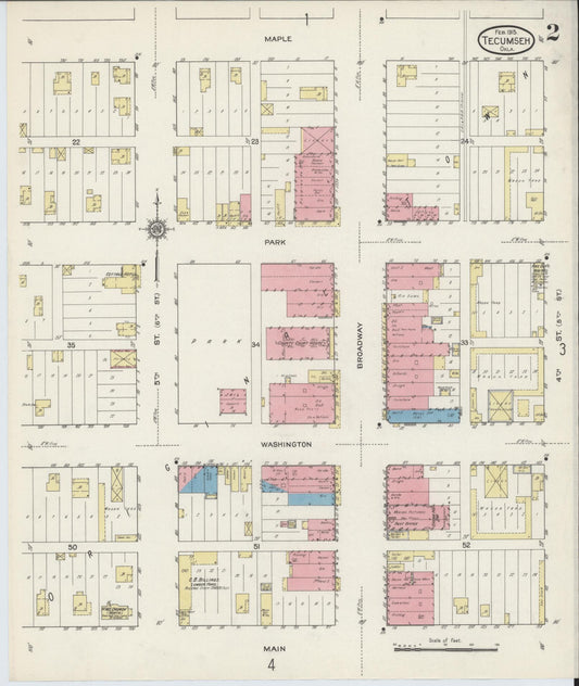 Sanborn Fire Insurance Map from Tecumseh, Pottawatomie County, Oklahoma (1915), Sheet #0002 - Historic Sanborn Fire Insurance Map Print, vintage old map wall art, antique decor, genealogy gift, Oklahoma Oklahoma map