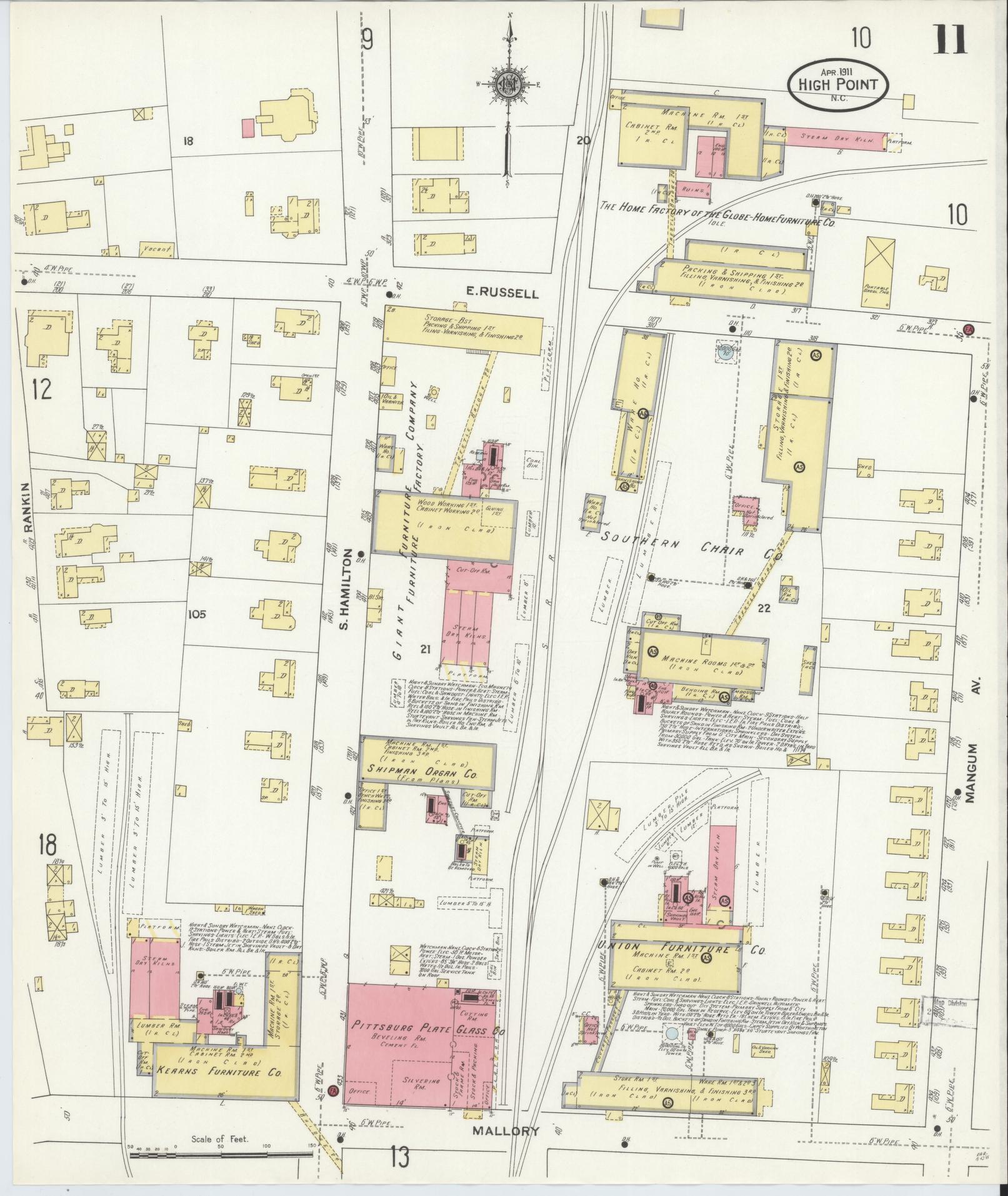 Sanborn Fire Insurance Map from High Point, Guilford County, North Carolina (1911), Sheet #0011 - Complete Map Set gallery image, historic Sanborn map, vintage wall art, North Carolina North Carolina