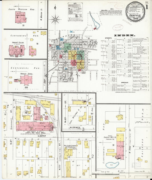 Sanborn Fire Insurance Map from Fairfield, Jefferson County, Iowa (1899), Sheet #0001 - Historic Sanborn Fire Insurance Map Print, vintage old map wall art