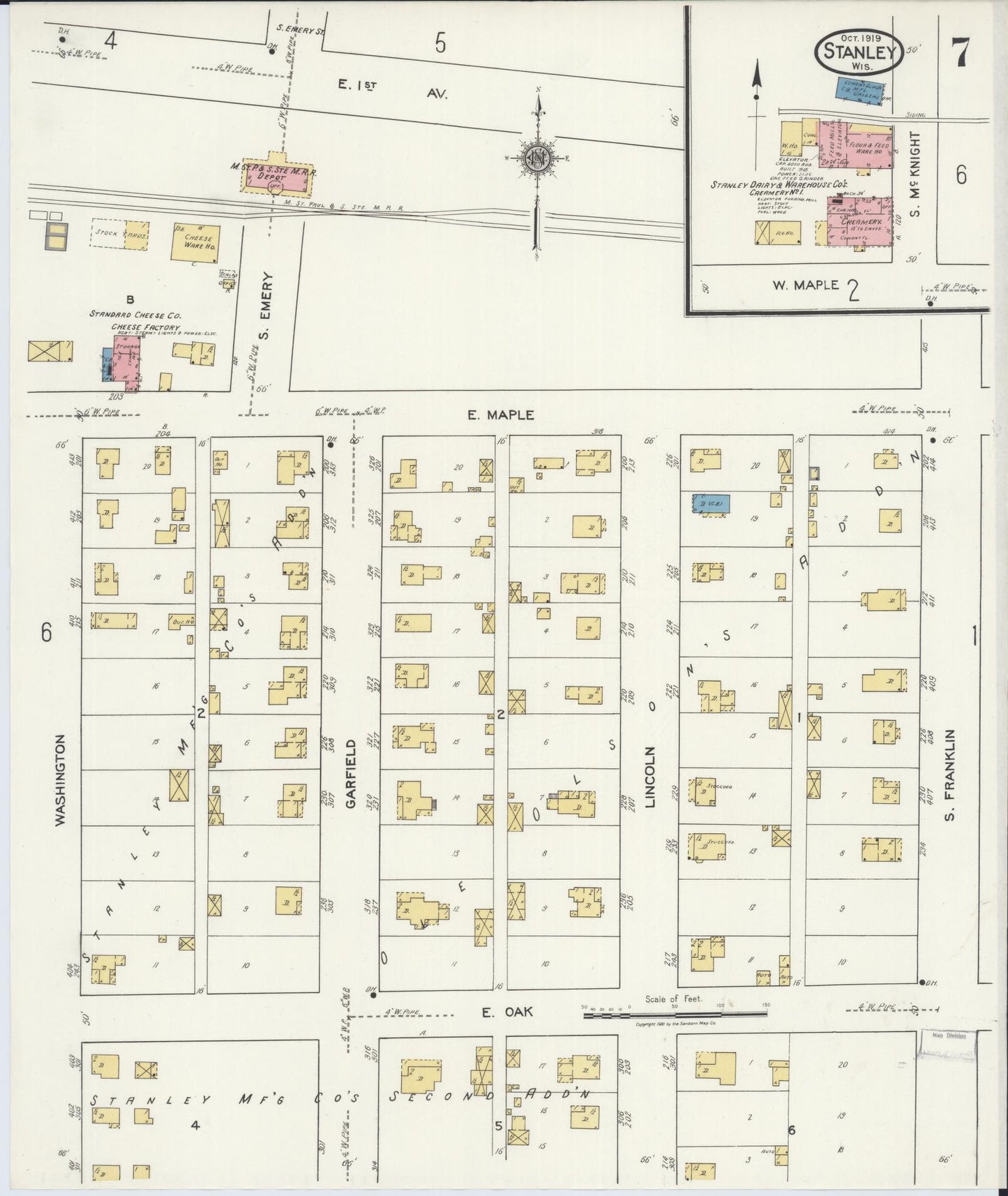 Sanborn Fire Insurance Map from Stanley, Chippewa County, Wisconsin (1919), Sheet #0007 - Complete Map Set gallery image, historic Sanborn map, vintage wall art, Wisconsin Wisconsin
