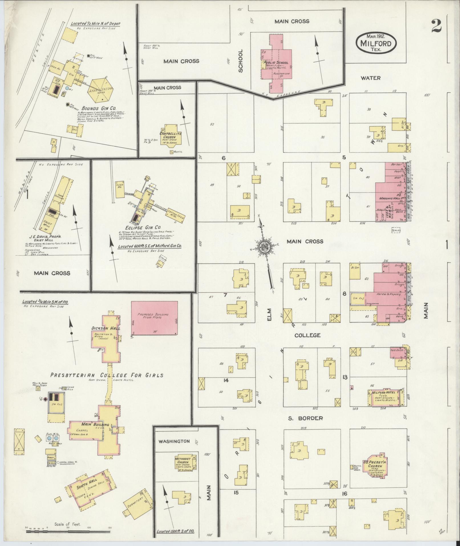 Sanborn Fire Insurance Map from Milford, Ellis County, Texas (1912), Sheet #0002 - Complete Map Set gallery image, historic Sanborn map, vintage wall art, Texas Texas