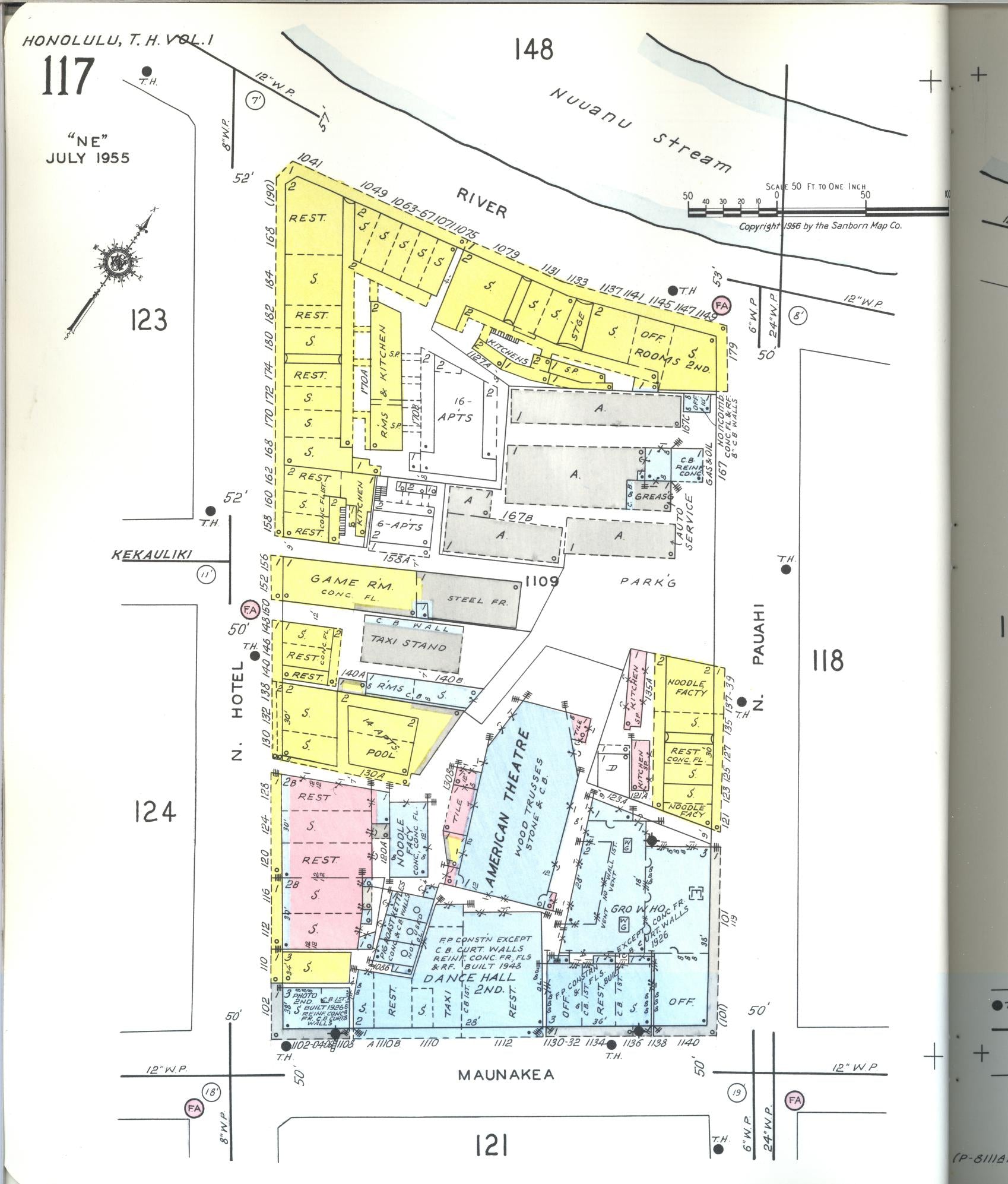 Sanborn Fire Insurance Map from Honolulu, Oahu County, Hawaii (1955), Sheet #0117 - Historic Sanborn Fire Insurance Map Print