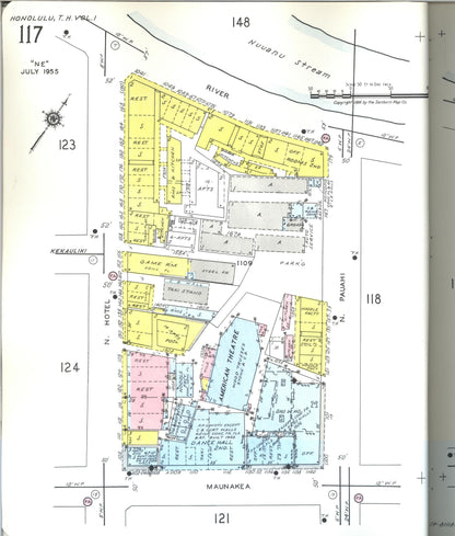 Sanborn Fire Insurance Map from Honolulu, Oahu County, Hawaii (1955), Sheet #0117 - Historic Sanborn Fire Insurance Map Print