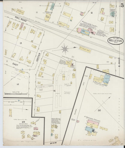 Sanborn Fire Insurance Map from Bellevue, Huron And Sandusky County, Ohio (1887), Sheet #0005 - Historic Sanborn Fire Insurance Map Print, vintage old map wall art, antique decor, genealogy gift, Ohio Ohio map