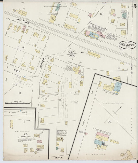 Sanborn Fire Insurance Map from Bellevue, Huron And Sandusky County, Ohio (1887), Sheet #0005 - Historic Sanborn Fire Insurance Map Print, vintage old map wall art, antique decor, genealogy gift, Ohio Ohio map