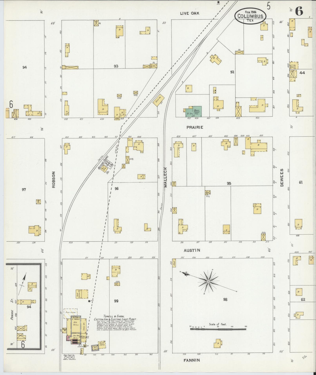 Sanborn Fire Insurance Map from Columbus, Colorado County, Texas (1906), Sheet #0006 - Complete Map Set gallery image, historic Sanborn map, vintage wall art, Texas Texas