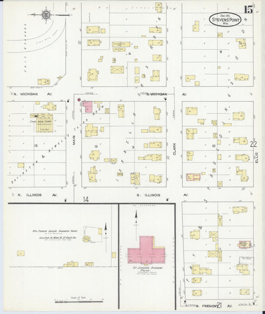 Sanborn Fire Insurance Map from Stevens Point, Portage County, Wisconsin (1912), Sheet #0015 - Historic Sanborn Fire Insurance Map Print, vintage old map wall art, antique decor, genealogy gift, Wisconsin Wisconsin map