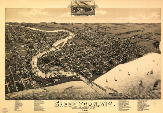 Sheboygan, Wis., county seat of Sheboygan Cty. 1885. (1885) – Historic Bird’s-Eye View Panorama Print
