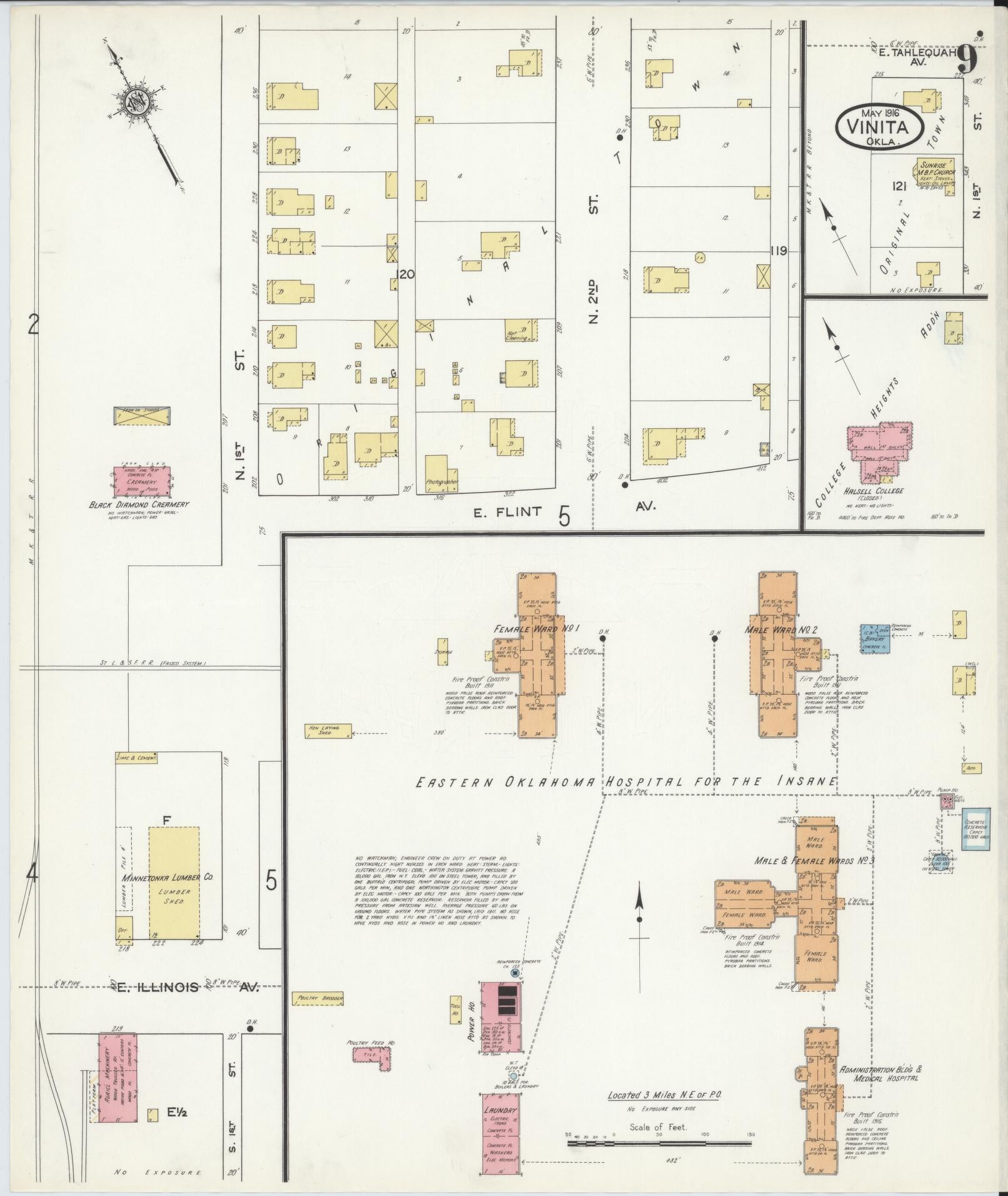 Sanborn Fire Insurance Map from Vinita, Craig County, Oklahoma (1916), Sheet #0009 - Complete Map Set gallery image, historic Sanborn map, vintage wall art, Oklahoma Oklahoma