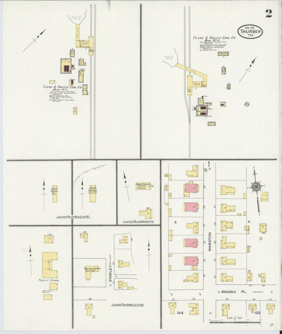 Sanborn Fire Insurance Map from Thurber, Erath County, Texas (1911), Sheet #0002 - Complete Map Set gallery image, historic Sanborn map, vintage wall art, Texas Texas