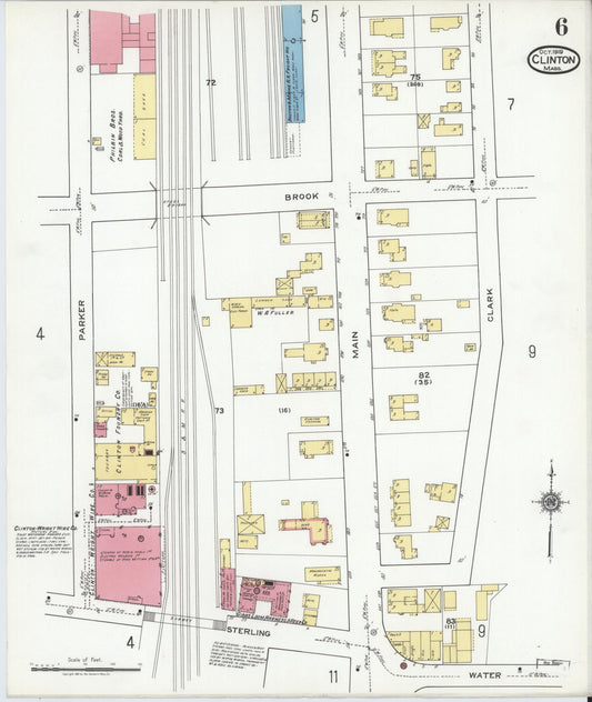 Sanborn Fire Insurance Map from Clinton, Worcester County, Massachusetts (1919), Sheet #0006 - Historic Sanborn Fire Insurance Map Print, vintage old map wall art, antique decor, genealogy gift, Massachusetts Massachusetts map