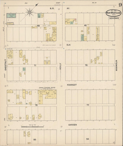 Sanborn Fire Insurance Map from New Whatcom, Whatcom County, Washington (1890), Sheet #0009 - Complete Map Set gallery image, historic Sanborn map, vintage wall art, Washington Washington