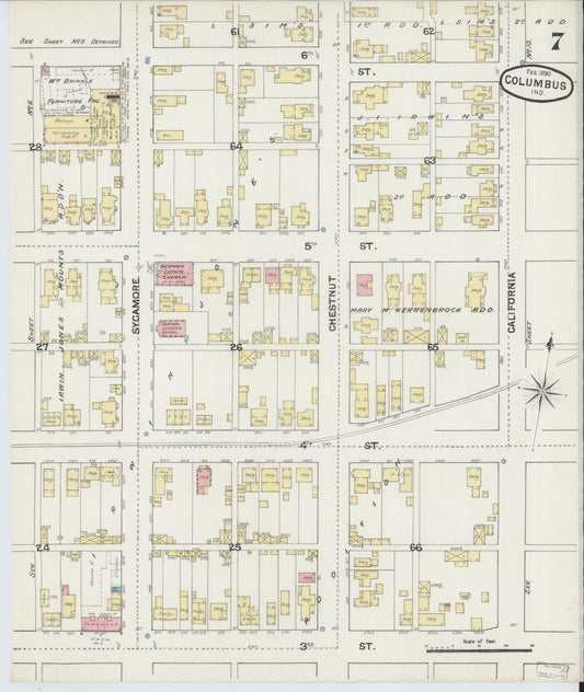 Sanborn Fire Insurance Map from Columbus, Bartholomew County, Indiana (1890), Sheet #0007 - Historic Sanborn Fire Insurance Map Print, vintage old map wall art, antique decor, genealogy gift, Indiana Indiana map