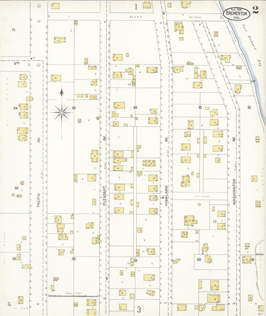 Sanborn Fire Insurance Map from Bremerton, Kitsap County, Washington (1904), Sheet #0002 - Historic Sanborn Fire Insurance Map Print, vintage old map wall art, antique decor, genealogy gift, Washington Washington map