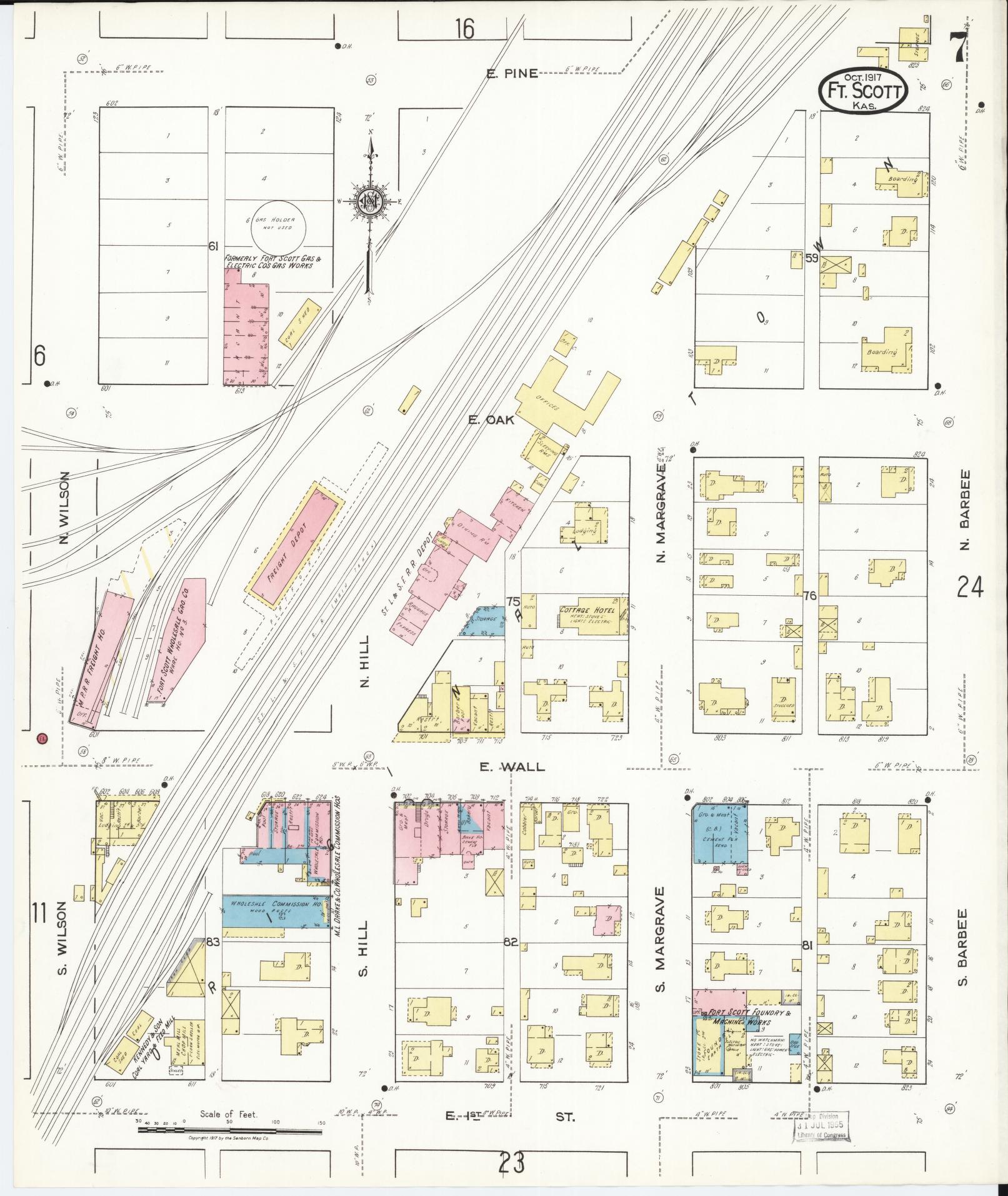 Sanborn Fire Insurance Map from Fort Scott, Bourbon County, Kansas (1917), Sheet #0007 - Historic Sanborn Fire Insurance Map Print, vintage old map wall art, antique decor, genealogy gift, Kansas Kansas map