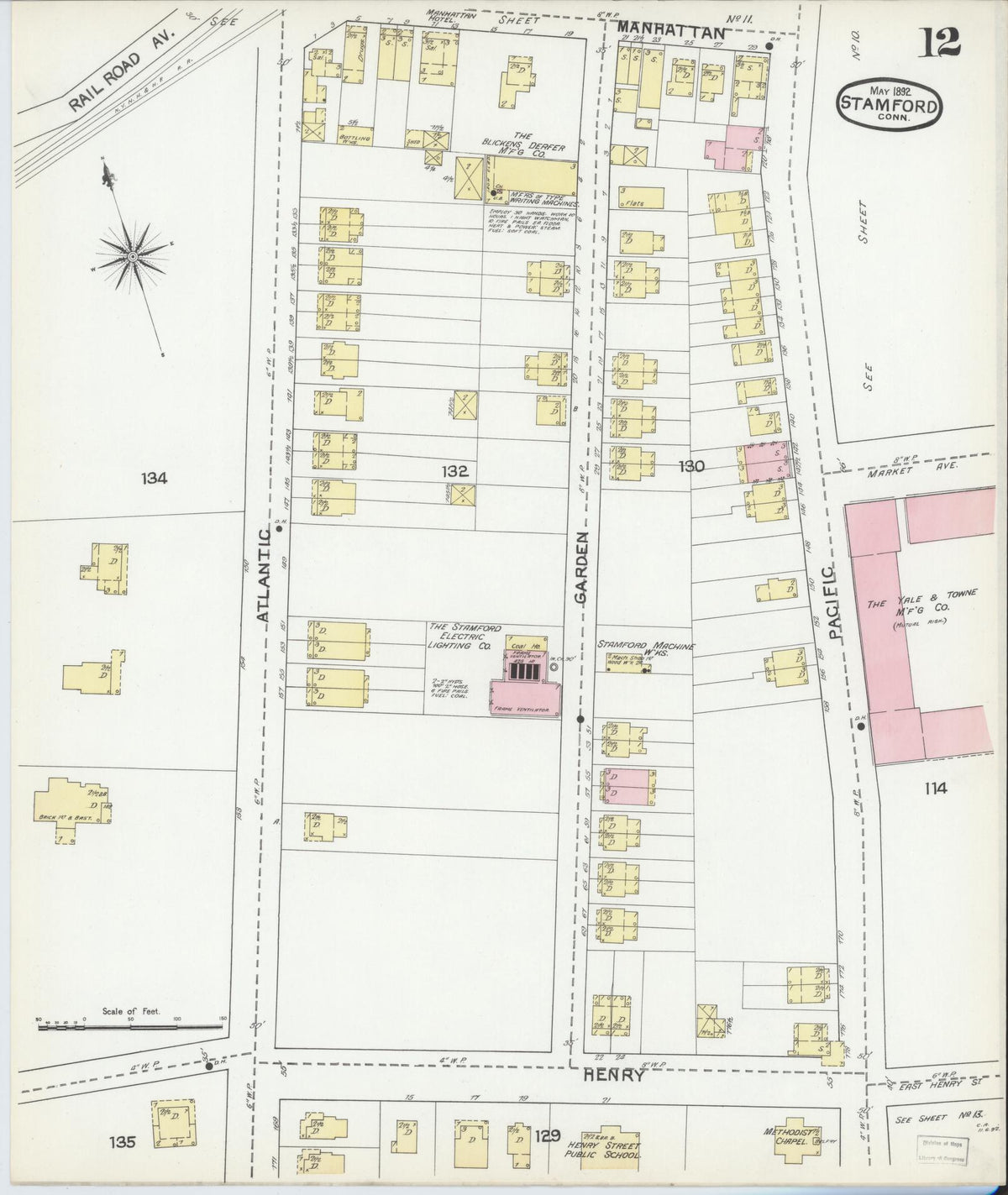 Sanborn Fire Insurance Map from Stamford, Fairfield County, Connecticut (1892), Sheet #0012 - Complete Map Set gallery image, historic Sanborn map, vintage wall art, Connecticut Connecticut