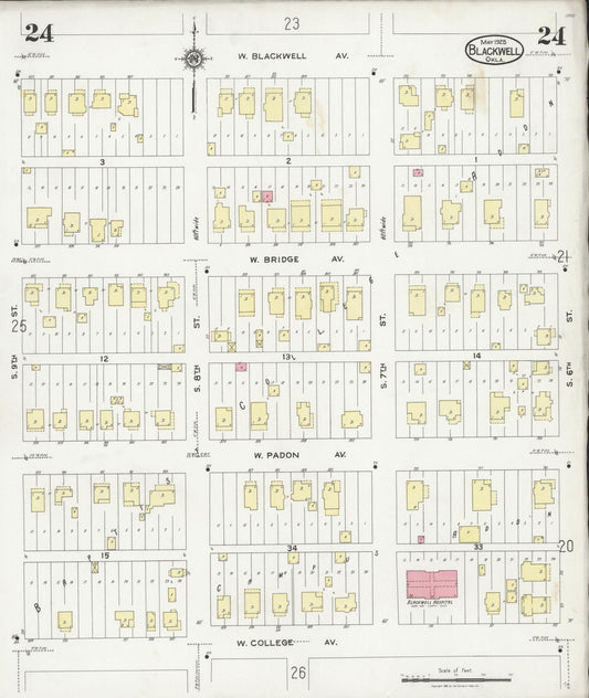 Sanborn Fire Insurance Map from Blackwell, Kay County, Oklahoma (1925), Sheet #0024 - Historic Sanborn Fire Insurance Map Print, vintage old map wall art, antique decor, genealogy gift, Oklahoma Oklahoma map